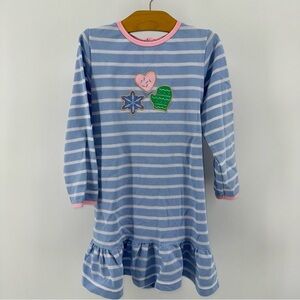 Florence Eiseman Blue and White Striped Holiday Winter Dress with Embroidery